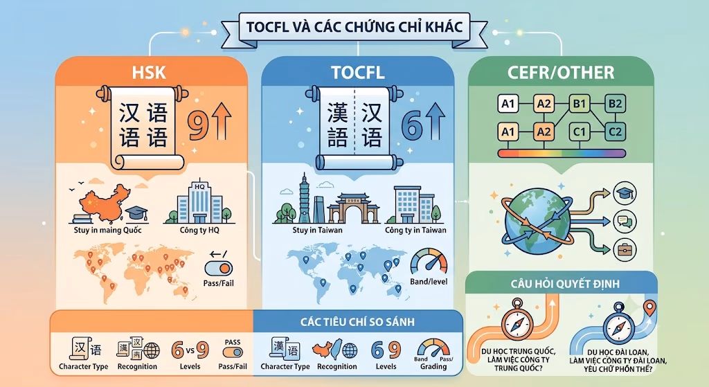 Ảnh minh họa: So sánh TOCFL với các chứng chỉ tiếng Trung khác